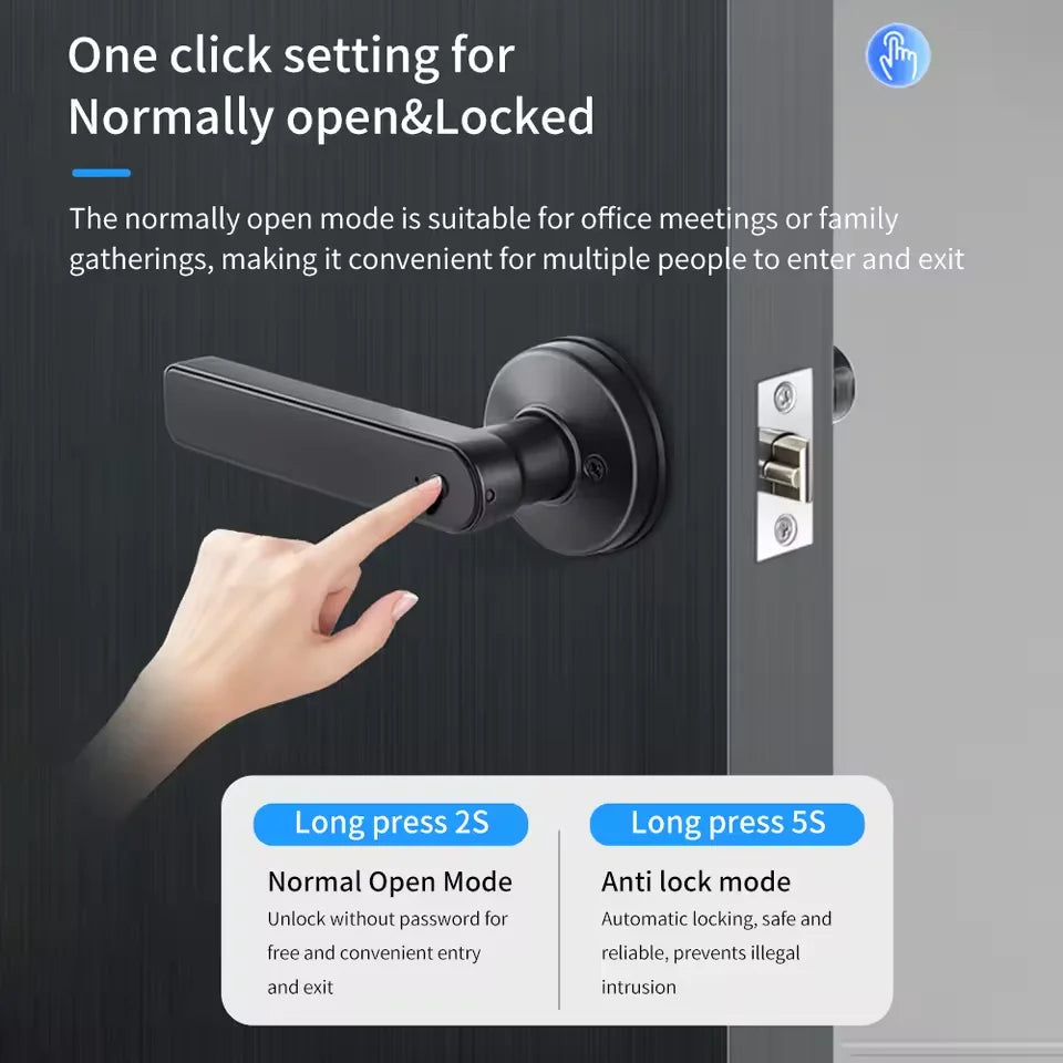Tuya App Bluetooth Smart Fingerprint Door Lock Password Mechanical Key NFC Unlocking For Wooden Door Handle Lock IP54 Rainproof