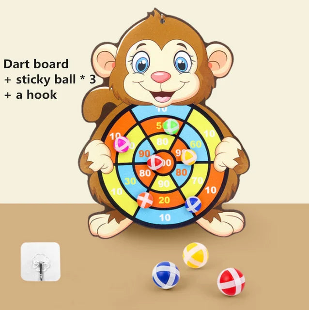 Placa de dardo animal dos desenhos animados para crianças, bola pegajosa, brinquedos educativos interativos para o bebê, criança montessori, 2 a 4 anos