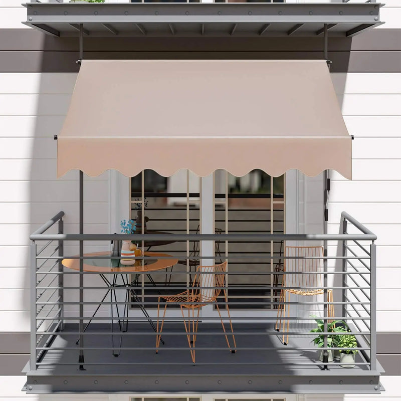 Awning Balcony Patio Retractable Awning UV50+ Sun Shade Awning Clamp Garden Sun Protection with Hand Crank Without Drilling