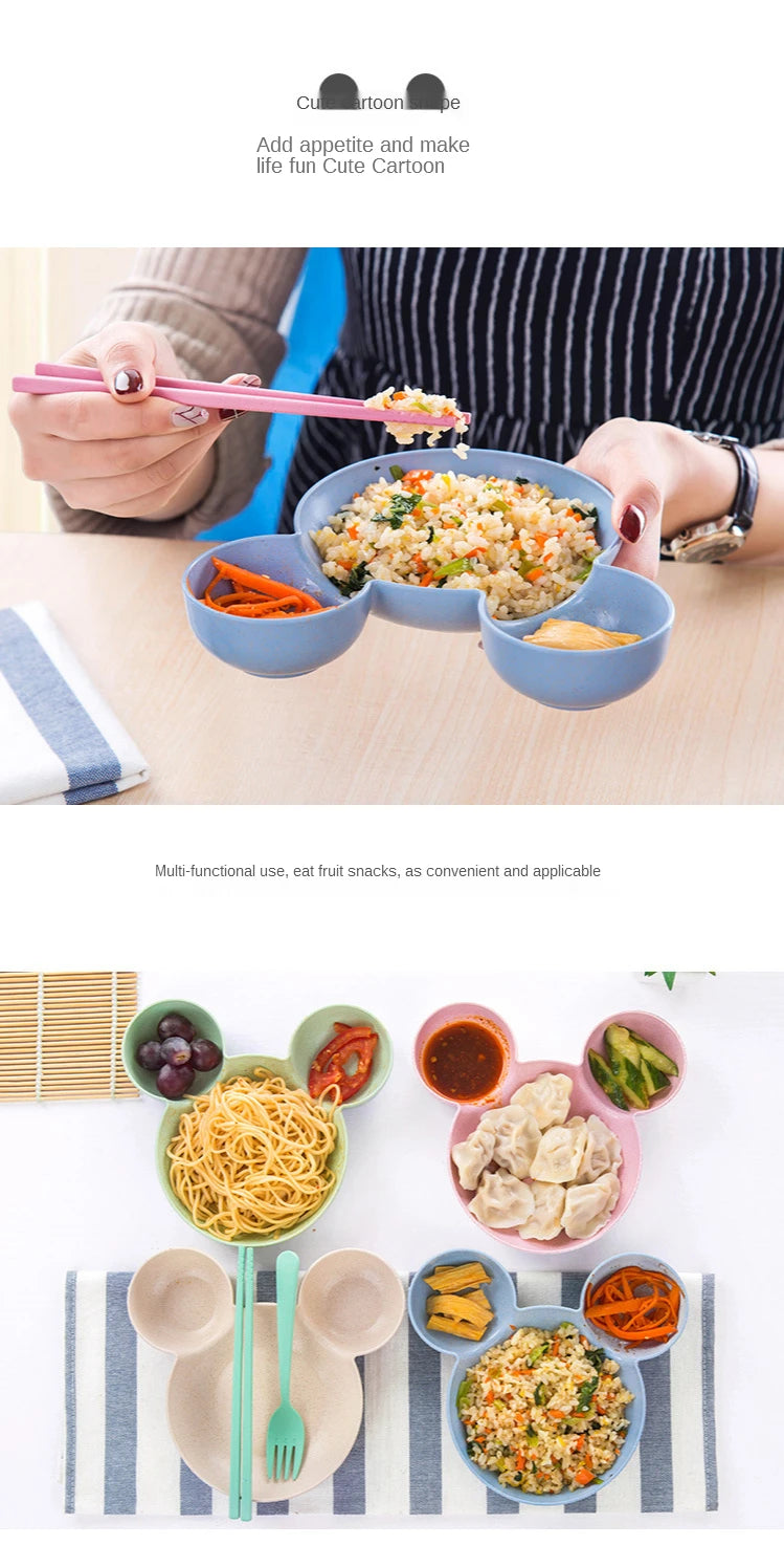 Kid Cartoon Mouse Mickey Bowl Plates Lunch Box Kid Baby Kids Infant Rice Food Bowl Plastic Dinnerware
