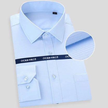 High Quality Cotton Men Dress Long Sleeve Shirt 2025 New Solid Male Plus Size Regular Fit Stripe Business Shirt White Blue