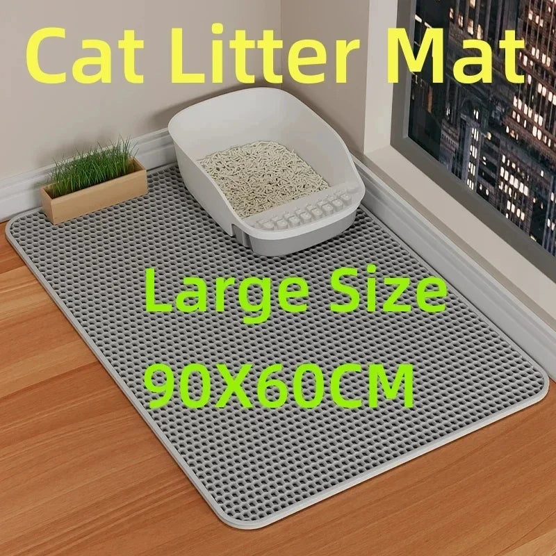 Alfombrilla para arena de gato de 90 x 60 cm, impermeable, de doble capa, para inodoro de mascotas, antideslizante, lavable y de arena.