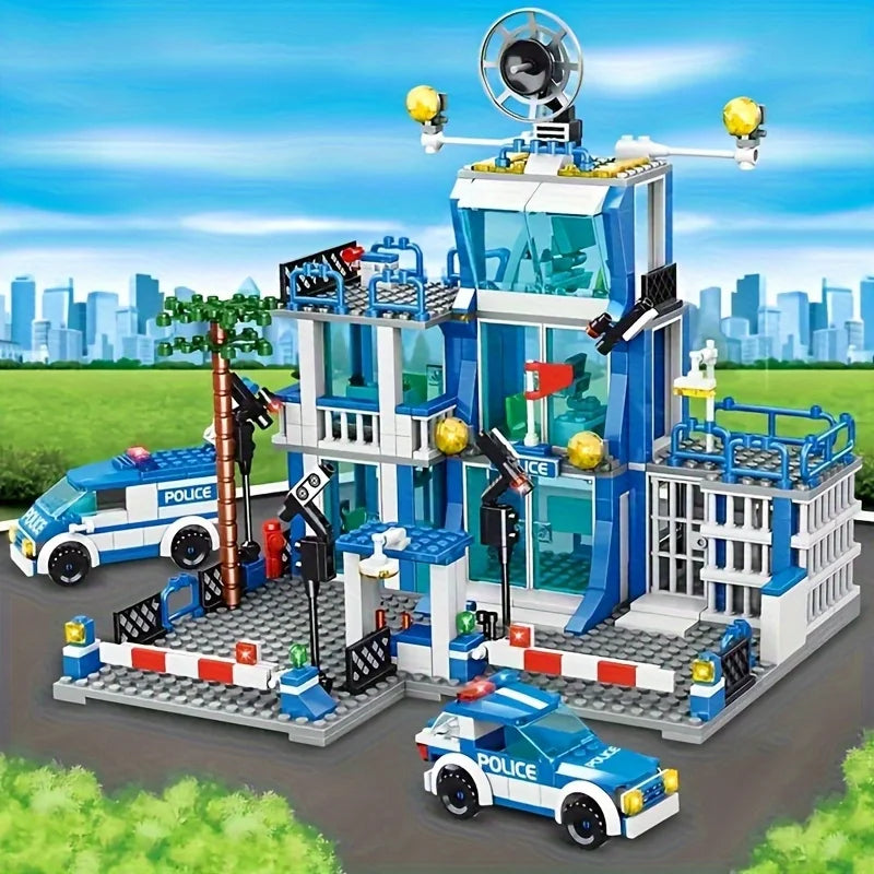 Police station building blocks, children's educational building block toys, Christmas gifts, birthday gifts (503 pieces)