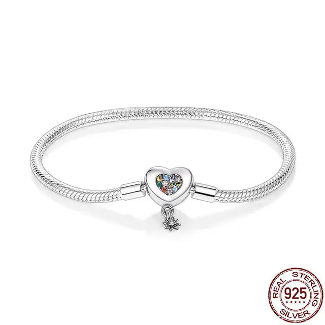 Original 925 Silver Bracelet Snake Chain 17-20 Evil Eye Heart Star Zircon For Charms Beads Pendant Anniversary Jewelry Making Gifts 