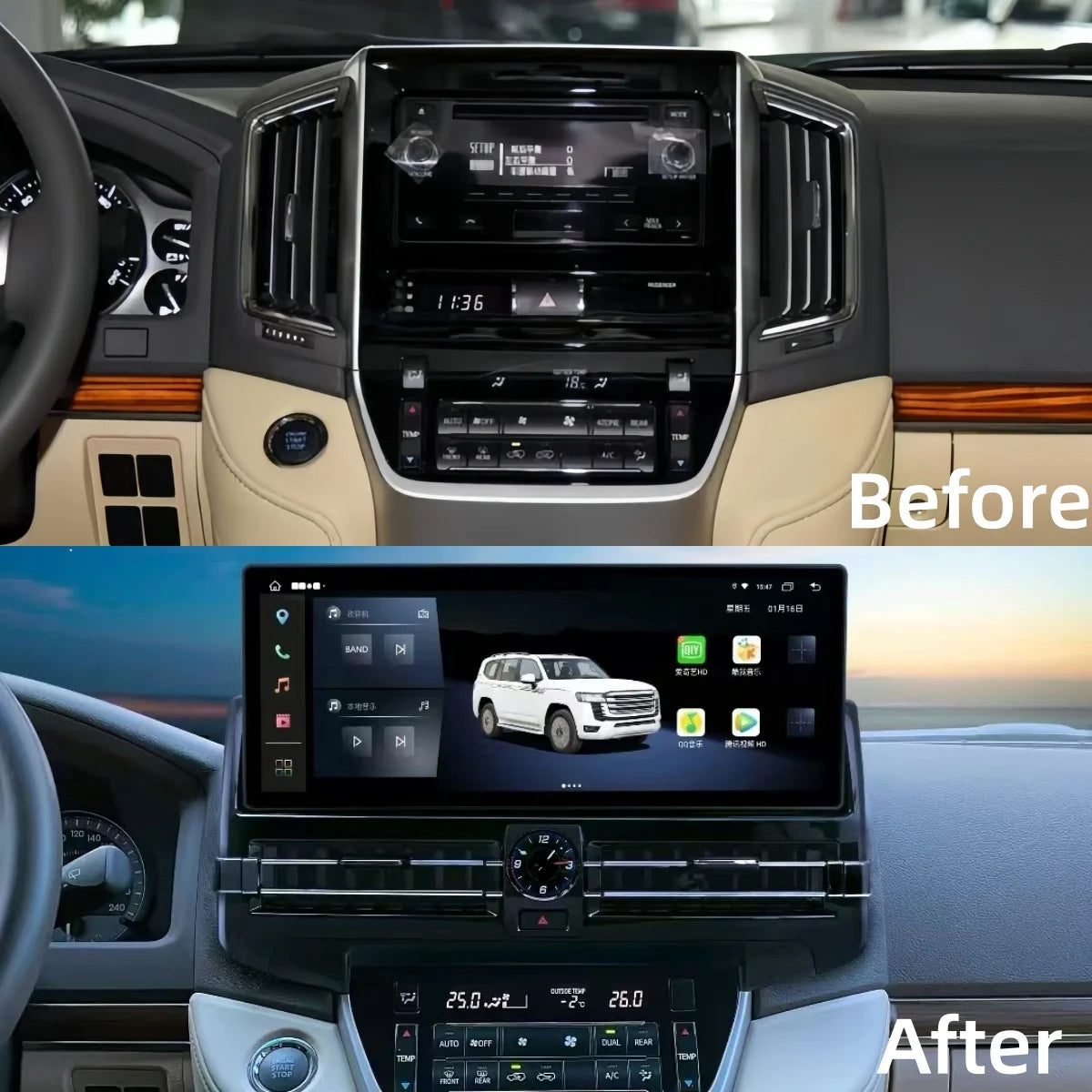 15.6" For Toyota Land Cruiser 200 LC200 2006-2020 Android 13 Multimedia Screen Car Radio GPS Navigation CarPlay Player Stereo