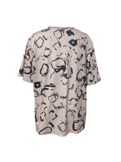 Camiseta informal de manga corta con cuello en V y estampado integral para mujer, talla grande, ropa de verano y primavera 