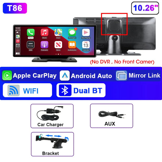 Srnubi 10.26" Dash Cam Rearview Wireless Carplay & Android Aut 4K DVR Navigation Player Dual Len Recorder Dashboard  WIFI 5.0BT
