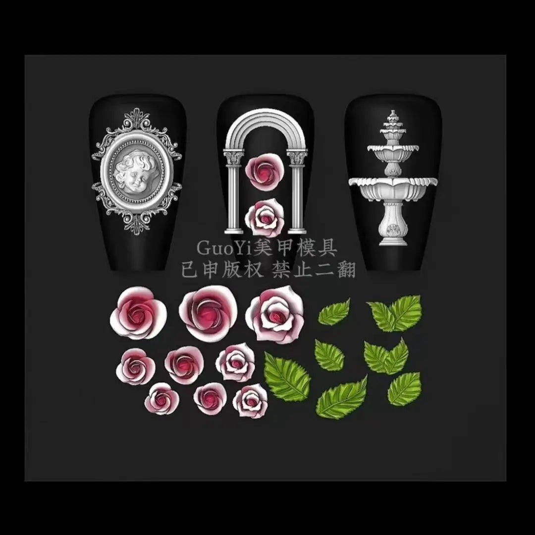 1pc Bowknot Candles Jellyfish Shell Rose Leaf  3D Acrylic Mold Nail Art Decoration Nails DIY Design Silicone  Nails Mold