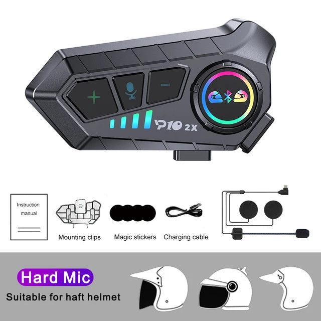 Auricular de capacete intercomunicador sem fio, fone de ouvido Bluetooth à prova d'água, chamada handsfree, 300m, 2000mAh