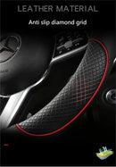 All Seasons Leather Diamond Steering Wheel Cover Universal Fit for 14 .5-15 Inch Durable Leather Cover Anti-Slip Veins Design