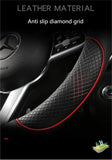 All Seasons Leather Diamond Steering Wheel Cover Universal Fit for 14 .5-15 Inch Durable Leather Cover Anti-Slip Veins Design