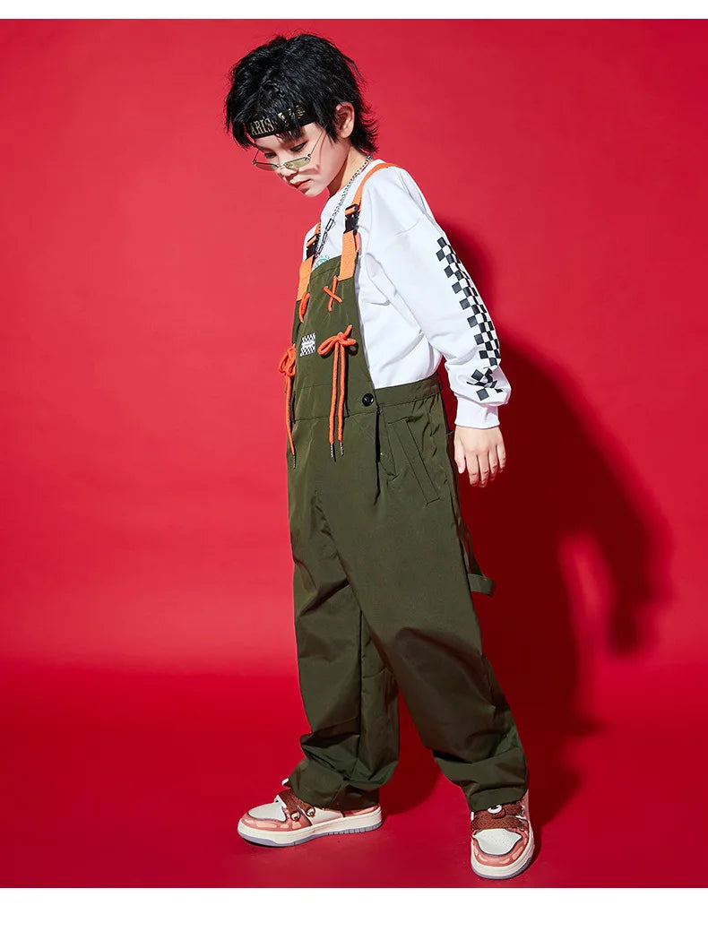 Boys Hip Hop Loose Overalls Girls K-pop Cargo Pants Kids Dungaree Joggers Children Jumpsuit Street Dance Romper Teen Streetwear