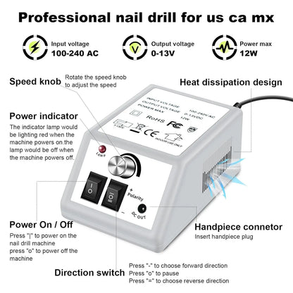 Professional Electric Nail Sander Drill Machine Nails File Electric Nail Drill Low Noise for Acrylic Manicure Nail Drill Gel Art