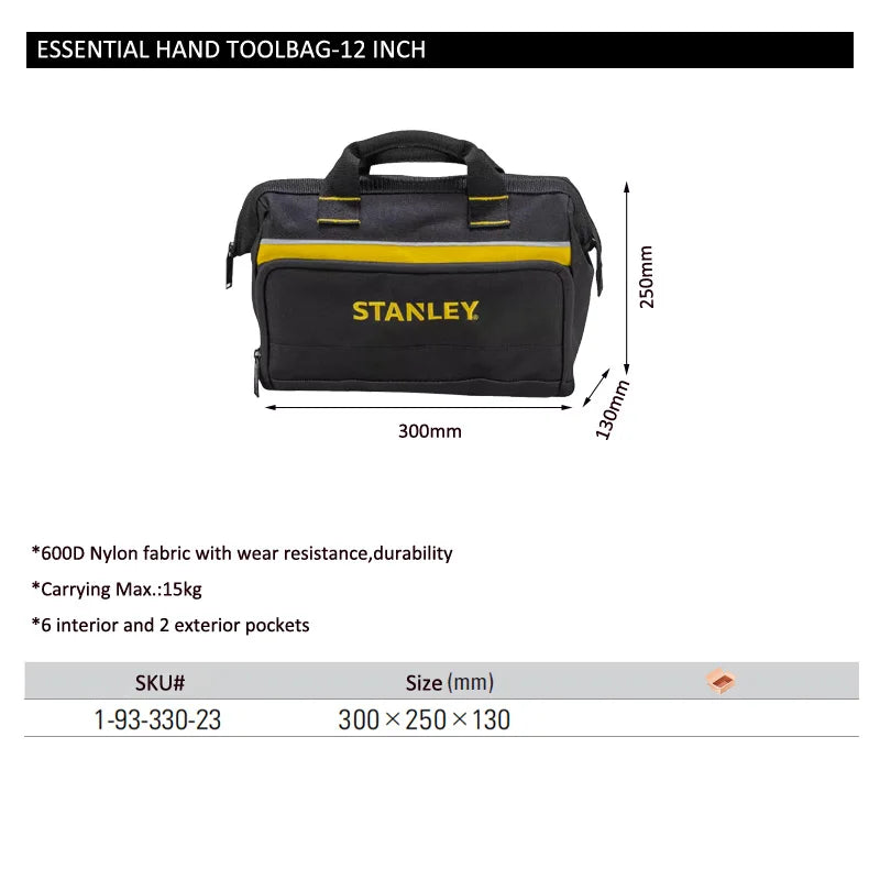 Stanley-Sacos para Ferramentas Eletricistas, Bolsa para Armazenamento de Ferramentas Leve Portátil, Base Reforçada, 8 Bolsos, 12 Polegada, 1-93-330, 600 Denier, Canalizadores