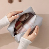 Solid Color Cosmetic Bags for Women Travel Portable Makeup Storage Bag Zipper Toiletry Pouch