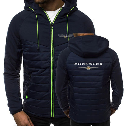 CHRYSLER 2022 Men's New Winter Hooded Cotton Jacket Casual Slim Fit Patchwork Zipper Coat Long Sleeves Warm Oversized Coat Tops
