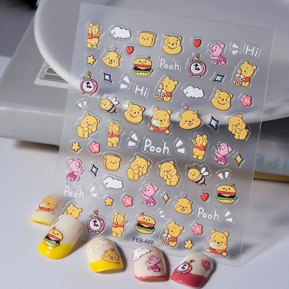 Sanrio Anime 5D Nail Stickers Hello Kitty Kurome Cartoon Stickers Nail Decoration Cute Melody Nail Art Decals Nail Art Supplies