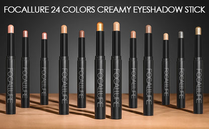 FOCALLURE Lápiz de sombra de ojos perlado de 24 colores, resistente al agua, con brillo, pigmento brillante, delineador en barra, herramientas de maquillaje