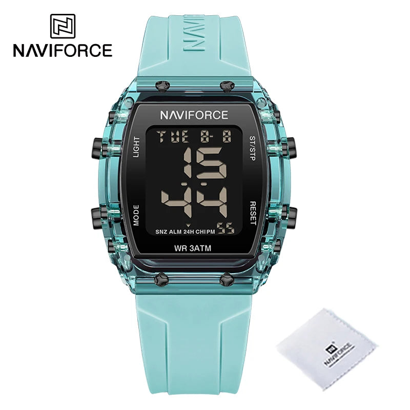 Relojes NAVIFORCE para mujer, con movimiento digital LCD, reloj de moda para mujer, resistente al agua hasta 50 m, correa de silicona, relojes de pulsera deportivos electrónicos.