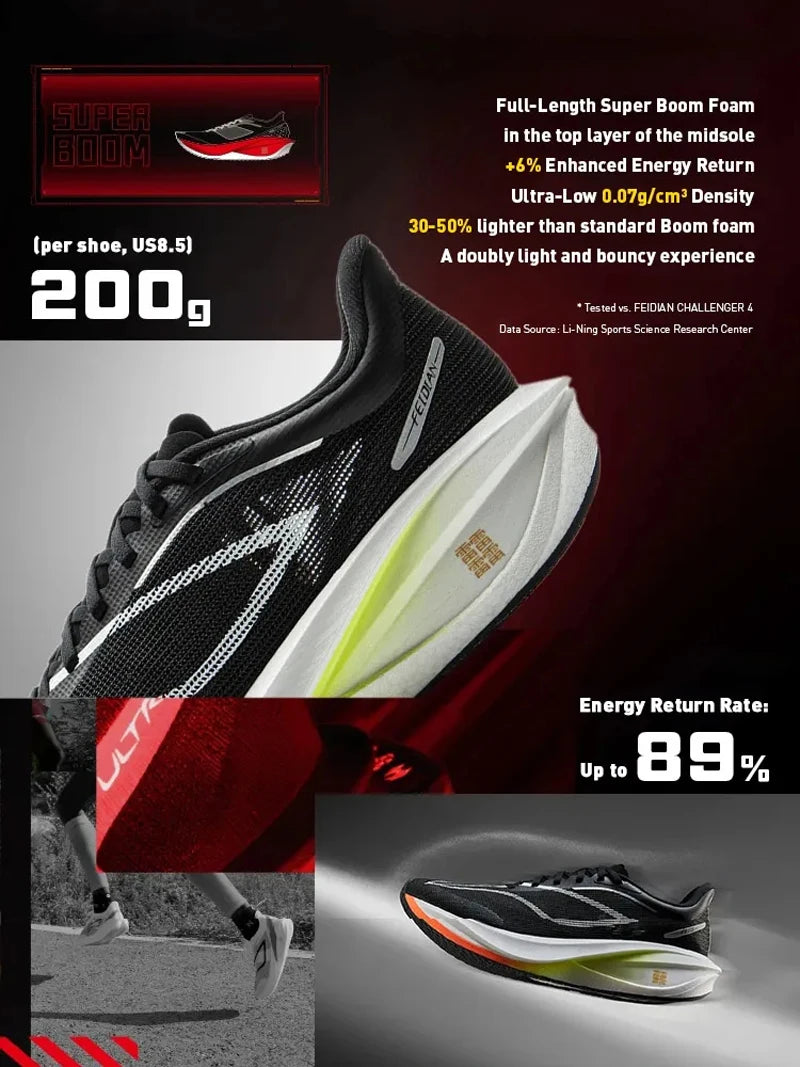 Li-Ning Men's FEIDIAN 5 CHALLENGER Racing Running Shoes SUPER BOOM Cushion CARBON-FIBER PLATE LiNing Competitive Sneaker ARMV001