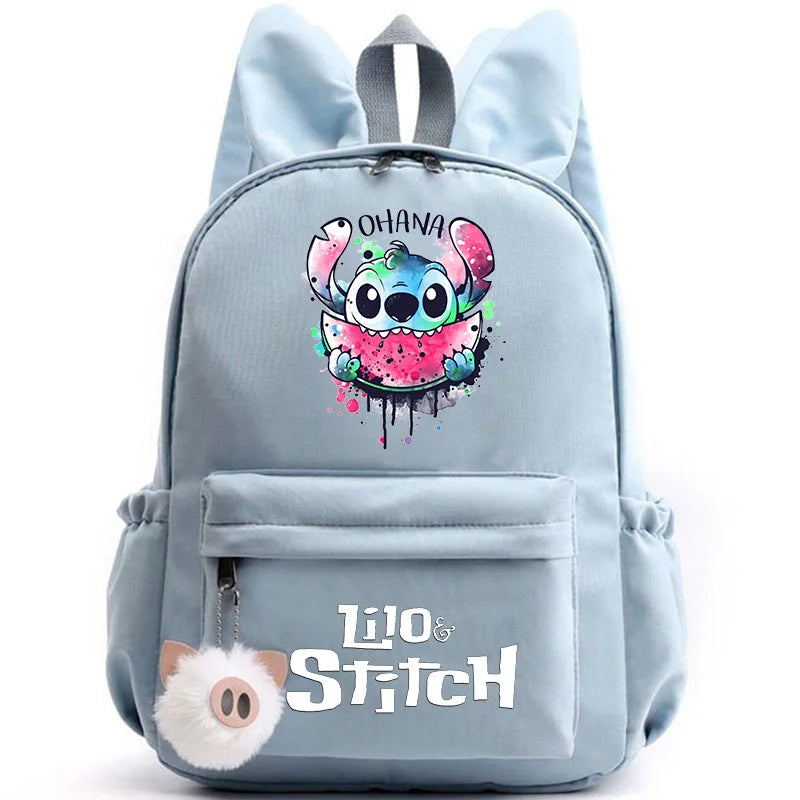 Mochila Disney Lilo Stitch para niñas, niños y adolescentes, informal, escolar, de viaje, con orejas de conejo
