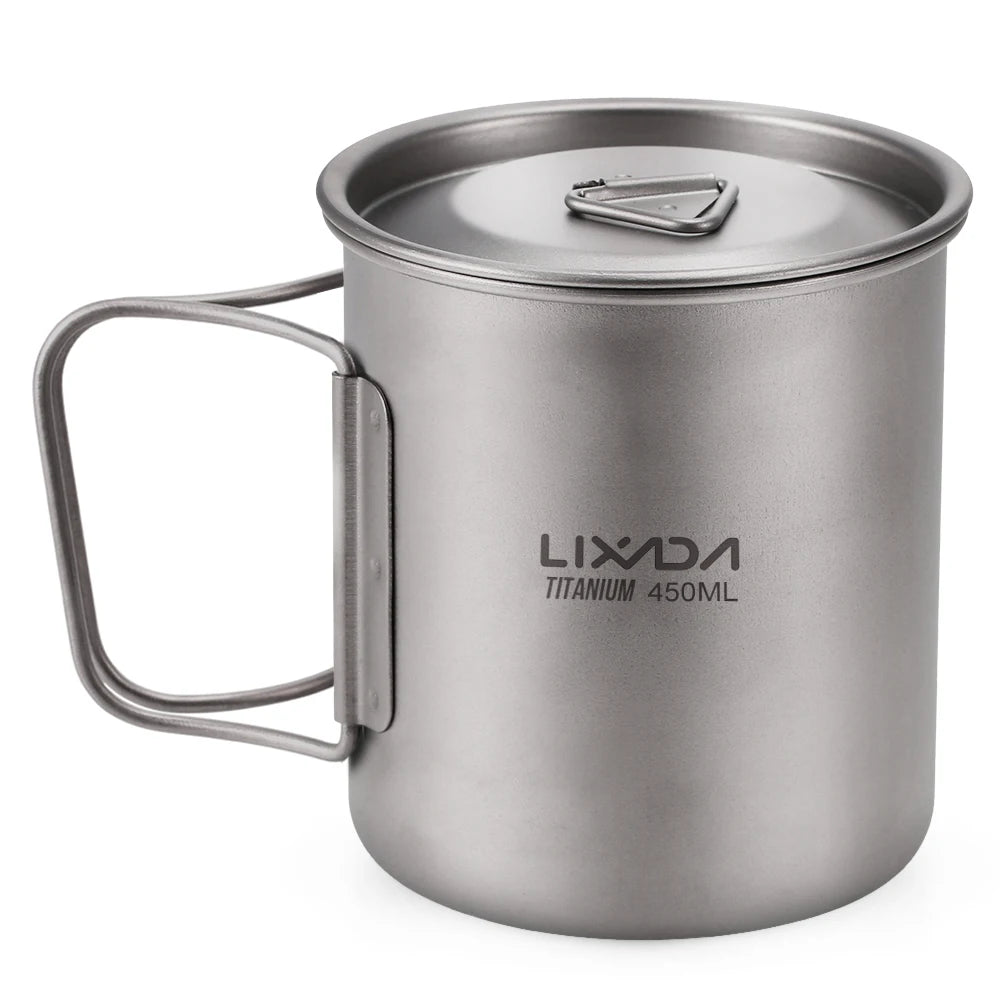 Taza de agua ultraligera de titanio Lixada con asa plegable, portátil para exteriores, camping, picnic, 300 ml/350 ml/550 ml/650 ml