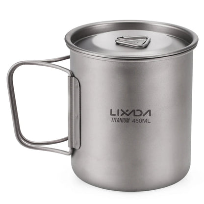 Taza de agua ultraligera de titanio Lixada con asa plegable, portátil para exteriores, camping, picnic, 300 ml/350 ml/550 ml/650 ml
