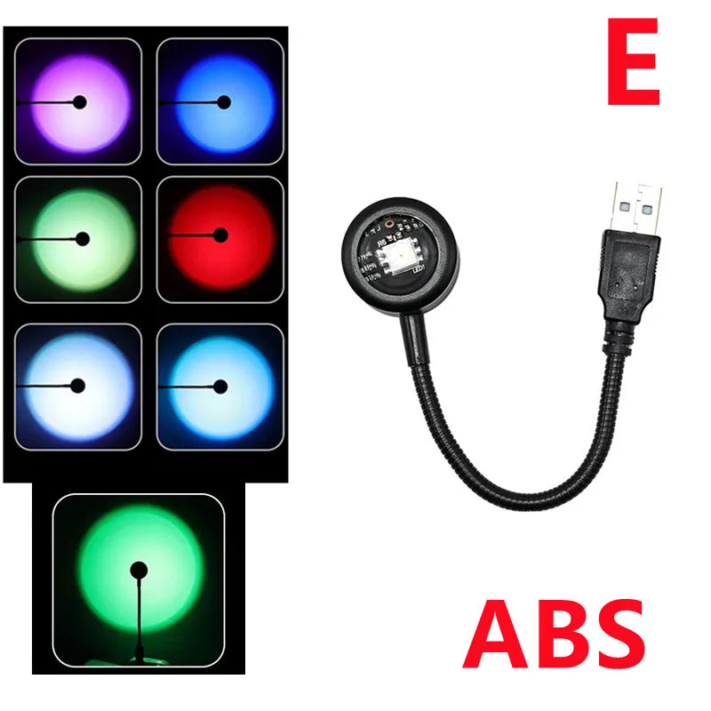 Proyector de lámpara de atardecer LED USB RnnTuu, luz nocturna portátil para decoración del hogar, luz de ambiente para sala de estar, fotografía de pared, luces de neón