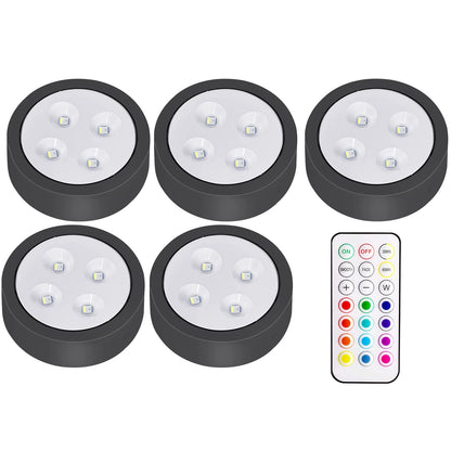 1-5 pces sem fio sob o armário luzes led para cozinha rgb mudança de cor puck luz da noite controle remoto lâmpada do armário bateria