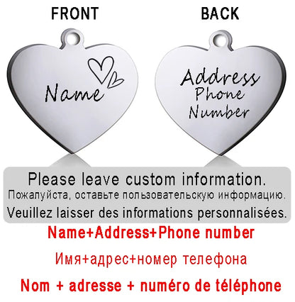 Dog ID Heart Tag Custom Personalized Cat Collar Pendant Engraved Pet Necklace Chain Charm Supplies For Name Products