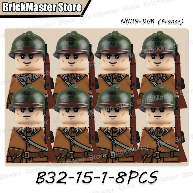 WW2 French Soldier Figure Building Blocks Military War Weapon Medical Officer Army Infantry Warrior Cavalry Gun Bricks Toy Gifts