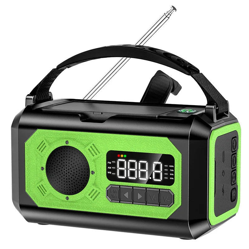 Radio multifunción solar de 12000 mAh con manivela, radio meteorológica de emergencia, lámpara de lectura, banco de energía, alarma SOS para acampar, senderismo, tiendas de campaña