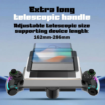 Mando Bluetooth Ipega PG-9777S para Nintendo Switch, Android, iOS, iPad y PC con luz RGB, vibración lineal y control extensible.