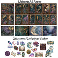 52pieces Gothic Midnight Garden Scrapbook Background Paperpads Set With Sticker,Perfect for Arts Crafts,Holiday Party,Scrapbook