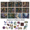 52pieces Gothic Midnight Garden Scrapbook Background Paperpads Set With Sticker,Perfect for Arts Crafts,Holiday Party,Scrapbook