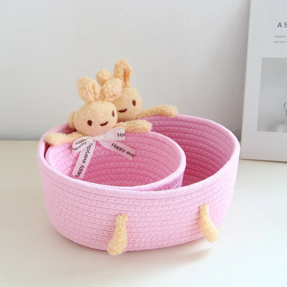 cartoon style weave sundries Storage Baskets household cosmetic hairpin Organize deposit container child toy classification case