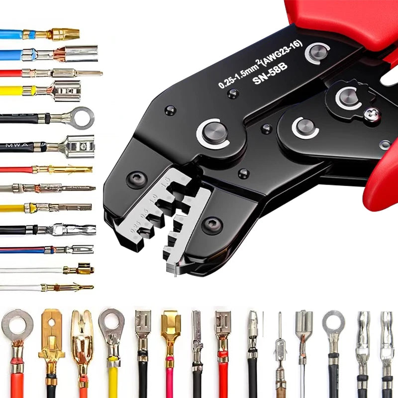 Non-insulated Open Barrel Crimping Tool SN-58B 23-16 AWG /0.25-1.5mm², Dupont Molex JST TE Terminals & EPC PCIE SATA Pins