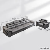 MINGDIBAO Leather Sectional Sofa Set with Cup Holder, USB, Adjustable Headrests & Bluetooth Speaker Living Room Couch with Stool