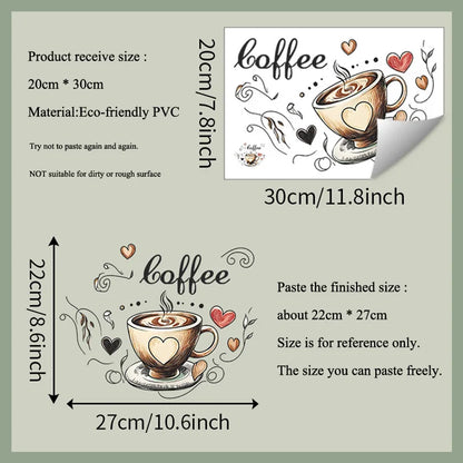 Creative Love Coffee Cup Wall Stickers For Cafe Background Decoration Wallpaper Kitchen Beautify Home Decor Self-adhesive Decals