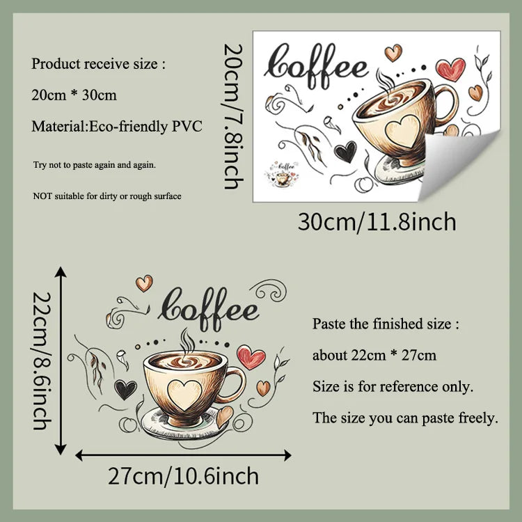 Creative Love Coffee Cup Wall Stickers For Cafe Background Decoration Wallpaper Kitchen Beautify Home Decor Self-adhesive Decals