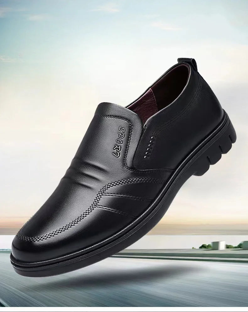 Men's leather shoes, new black, soft bottom, anti-slip, breathable shoes, men's business dress casual, luxury light flat