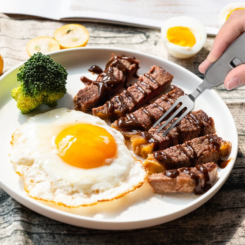 Outdoor Tableware Set Spoon Fork Knife Bottle Opener Stainless Steel 4 in 1 Foldable  Camping Cutlery Set Picnic Utensil Set