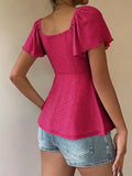 2026 Women Y2k Summer Tops V-Neck Drawstring Sexy Lace Up Short Sleeve Solid Color Shirts Female Elegant Casual Fashion Blouses