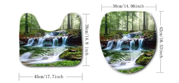 VIKAMA Tropical Plant Leaves Shower Curtain Set  Monstera Print Pattern Green Palm Leaf  Home Decor Bath Mat Toilet Lid Cover