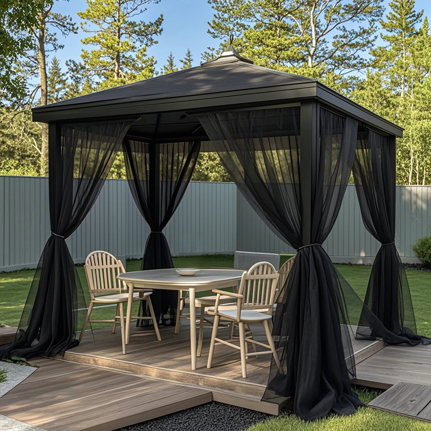 Outdoor Sheer Curtains for Patio Mosquito Netting Rod Pocket Garden Mesh Voile Drapes Mosquito Curtains for Porch Pergola