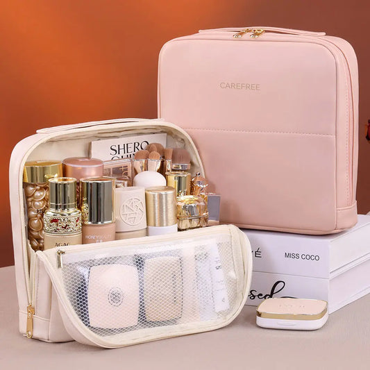Professional Stand up Cosmetic Bag Large Capacity Travel Toiletry Organizer With Multiple Compartments Portable Storage Pouch