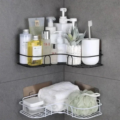Estante organizador de baño de esquina, estantes de almacenamiento de esquina montados en la pared, soporte para champú, estante para cosméticos, cesta de drenaje de ducha de hierro