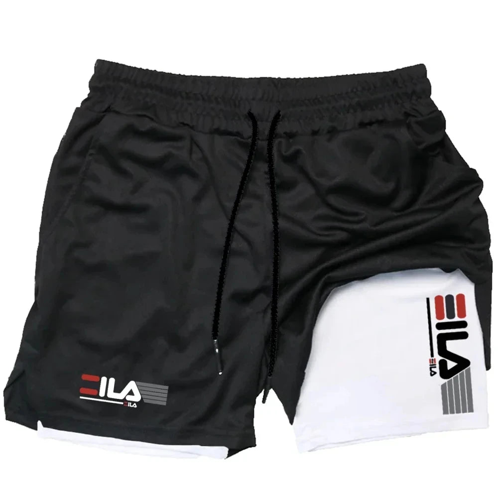Pantalones cortos deportivos dos en uno para hombre, transpirables, informales, de secado rápido, de doble capa, para correr en verano, tallas M-3XL