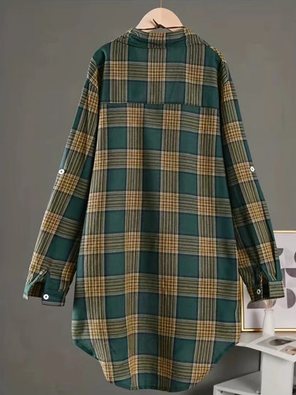 Plaid Medium Long Blouses Casual  Style Loose Shirts Female Summer Beach Sunscreen Blouses Fashion Korean Style Female Blouses