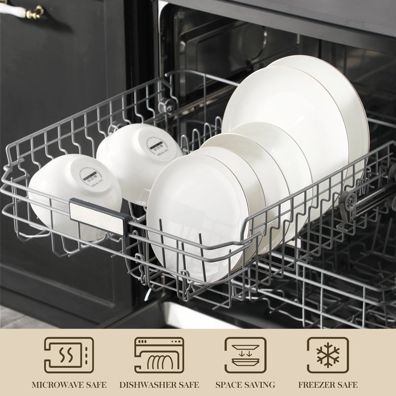 MALACASA NORI 16/32-PIECE Nordic European White Bone China Tableware Set with Bowl,Dinner&Dessert&Soup Plate Set for 4/8 person